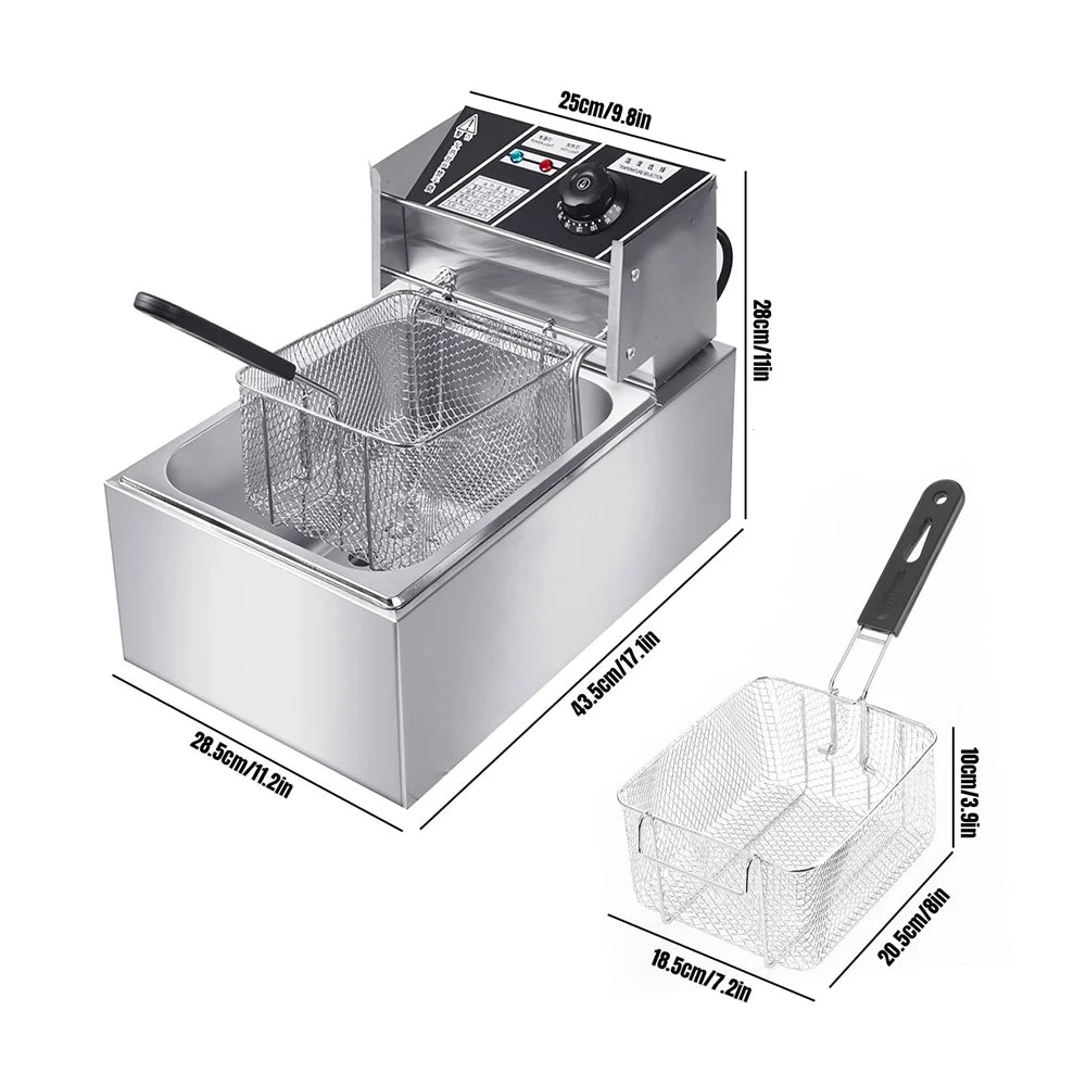 Friteuză Electrică de Bucătărie, 2500W, Capacitate 6L, Filtru Miros, Reglaj Temperatura