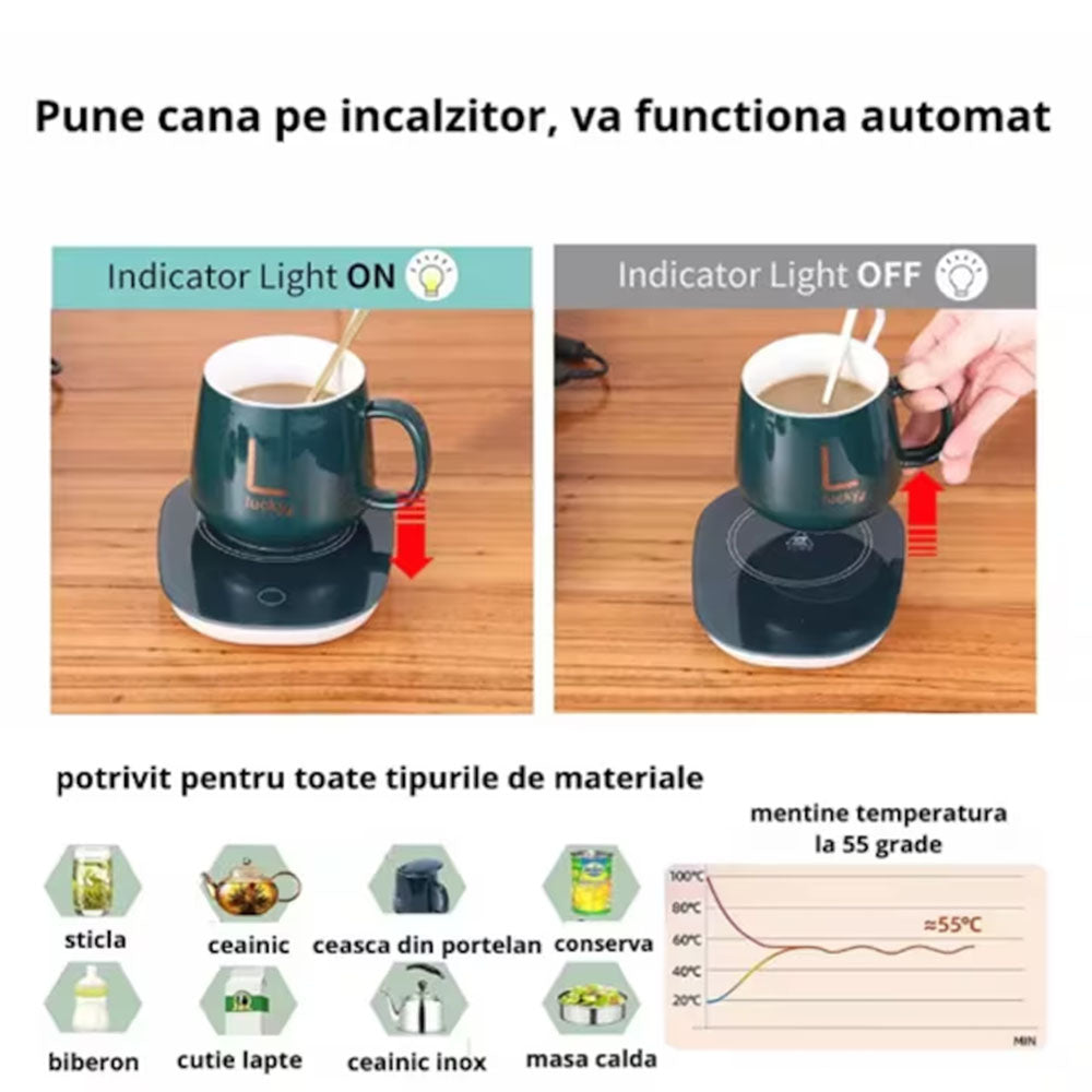Set Cană cu Statie Inductie, 55 Grade, Cadoul Perfect