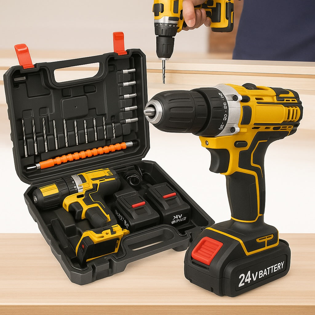 Trusa Bormasina, 2 Acumulatori 24V, 24 Accesorii si Geanta Depozitare