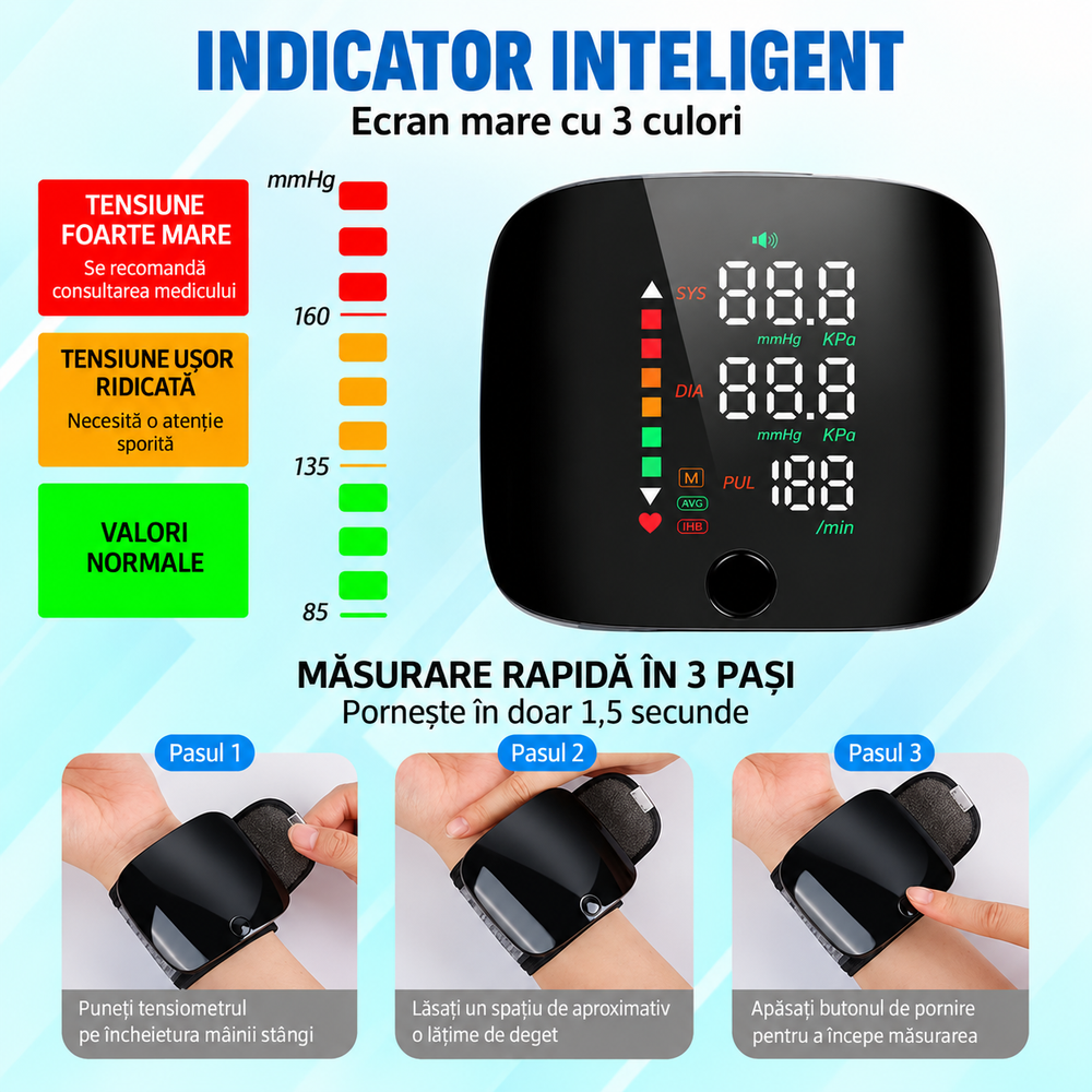 Tensiometru Incheietura Smart, Incarcare USB + CADOU Pulsoximetru
