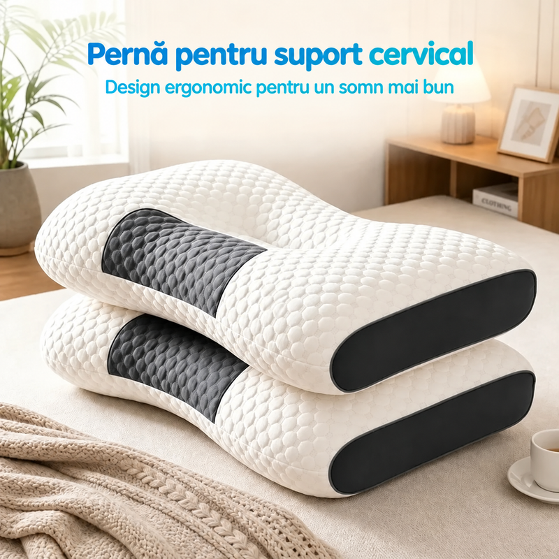Set 2 Perna Ortopedica Spuma cu Memorie Suport Cervical 74x48cm