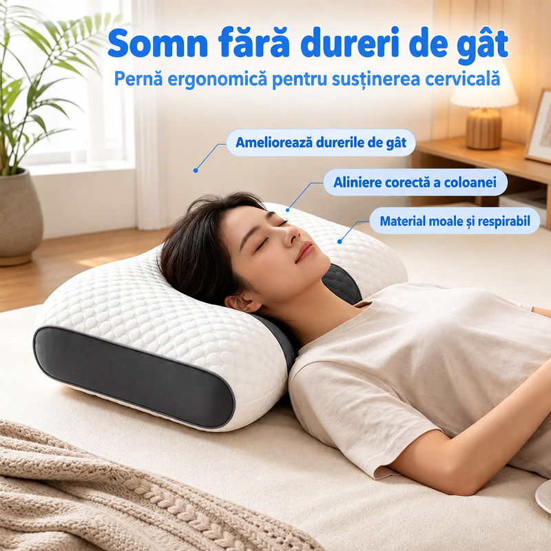 Set 2 Perna Ortopedica Spuma cu Memorie Suport Cervical 74x48cm