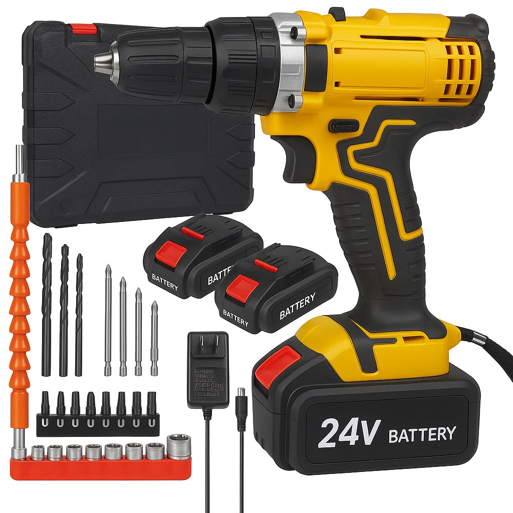 Trusa Bormasina, 2 Acumulatori 24V, 24 Accesorii si Geanta Depozitare