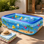 Piscina Gonflabila 150x102x50cm Albastra cu Modele 3 Inele Podea Moale