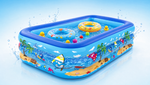 Piscina Gonflabila 150x102x50cm Albastra cu Modele 3 Inele Podea Moale