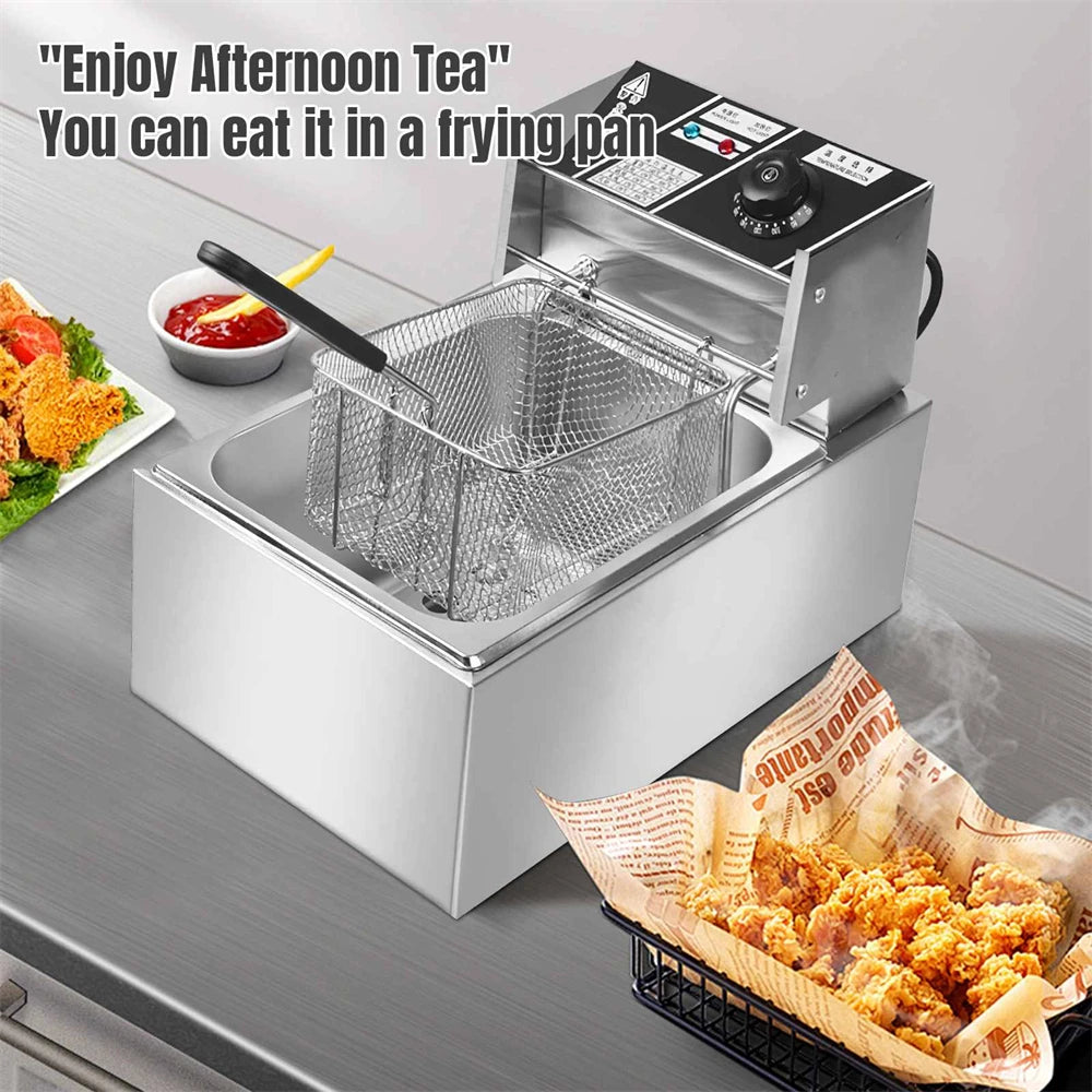 Friteuză Electrică de Bucătărie, 2500W, Capacitate 6L, Filtru Miros, Reglaj Temperatura