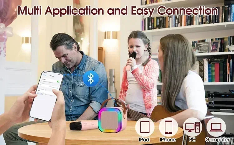 Mini Boxa Karaoke cu 2 Microfoane Lumini RGB