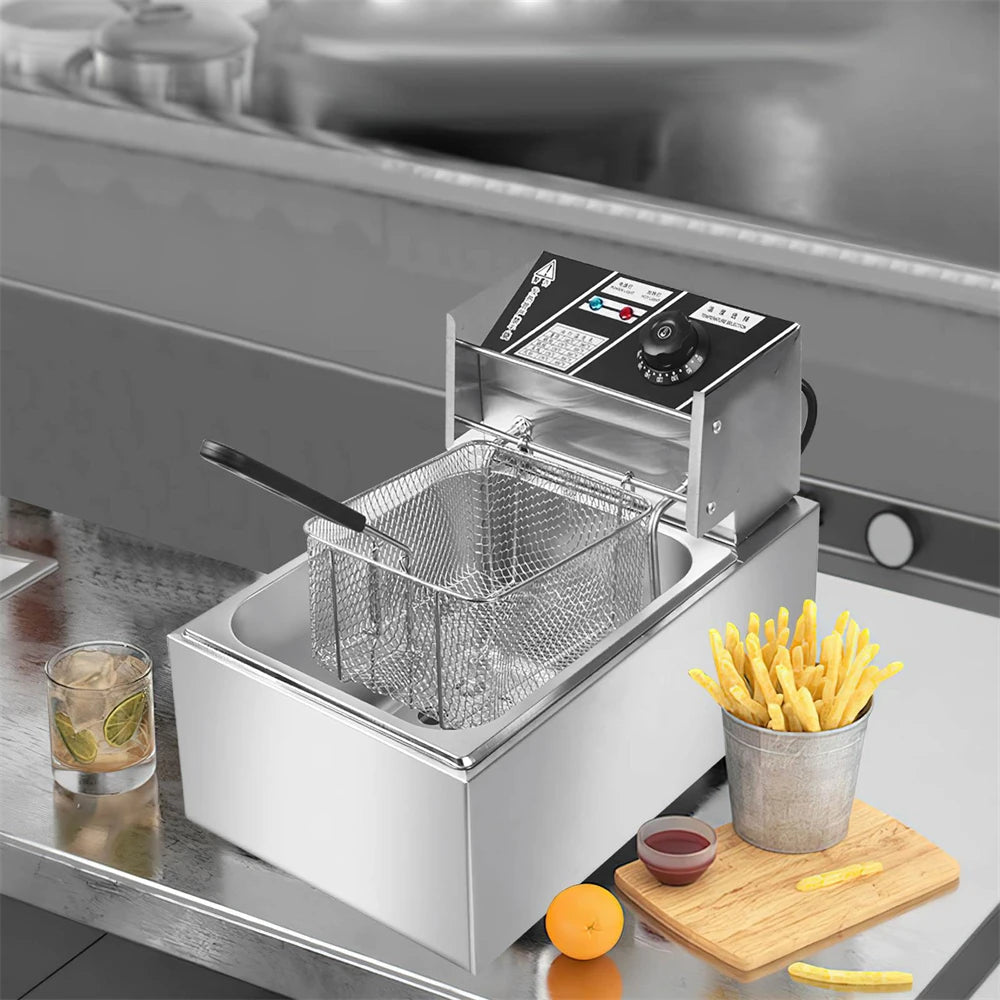 Friteuză Electrică de Bucătărie, 2500W, Capacitate 6L, Filtru Miros, Reglaj Temperatura