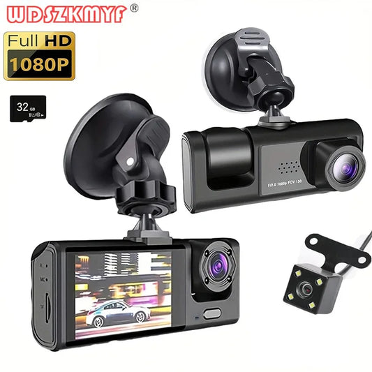 Camera Auto Tripla FullHD, Senzor Soc, Ecran 2 inch, 3 Camere Fata/Spate/Interior + CADOU Card 32GB