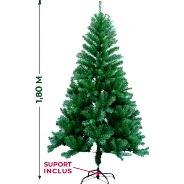 Brad Artificial 180CM, Suport Metalic + 43 Decoratiuni CADOU (globuri, lumini, beteala)
