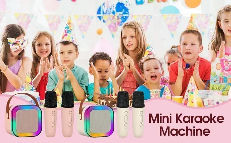 Mini Boxa Karaoke cu 2 Microfoane Lumini RGB